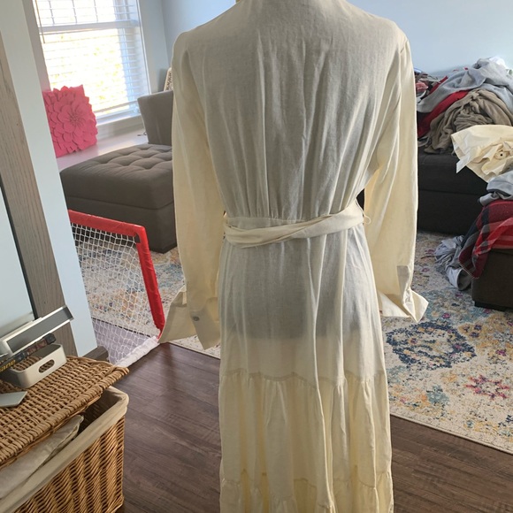 Linen, long dress, button front with tie - Picture 2 of 5